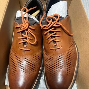 Cole Haan Tan Perforated Leather Oxfords